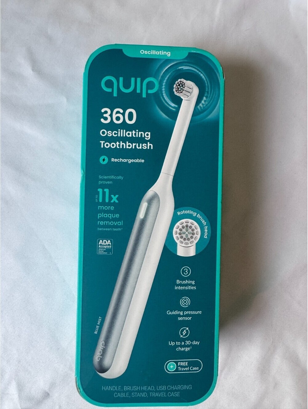 Quip 360 Oscillating Toothbrush Rechargeable w/ Traveling Case-White/Silver!